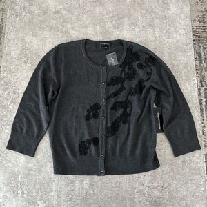 Spense Charcoal Cardigan with Black Embroidery